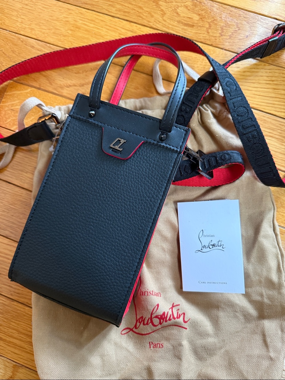 Christian Louboutin Black Crossbody Phone Pouch with Red Trim